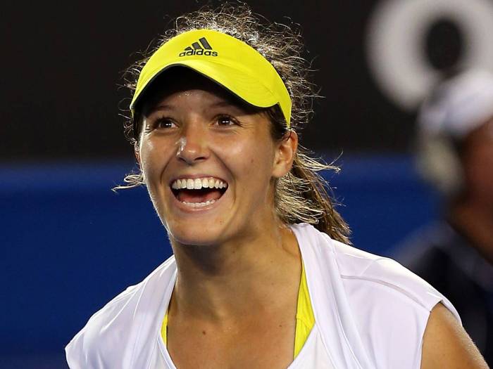Happy: Laura Robson after being told Rishi Persad was waiting to interview her.