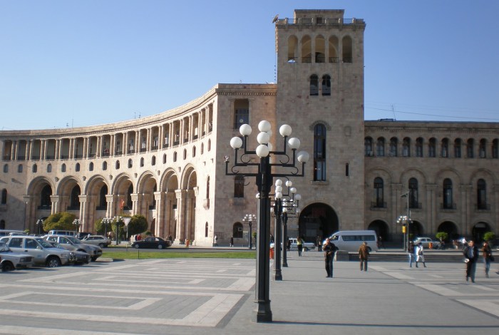 Yerevan's lovely central square. My flat, me and my neighbour are just off to the right somewhere.